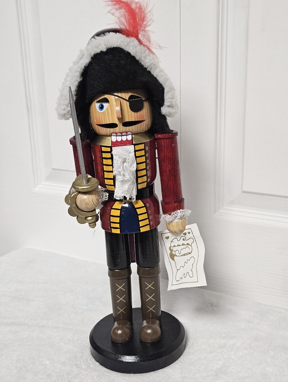 Festive Red Pirate Nutcracker Figurine with Black Hat 2004